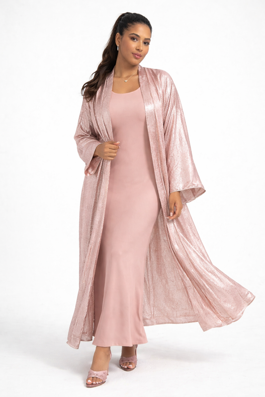 Ensemble 2 pièces robe sans manches & abaya à paillettes – Taille unique du 34 au 46