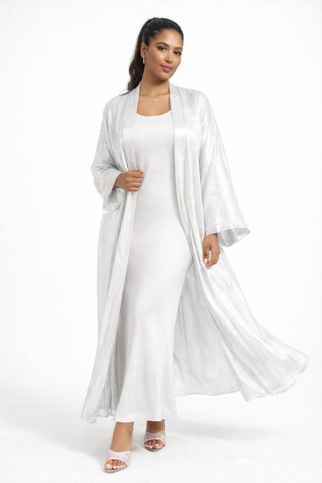 Ensemble 2 pièces robe sans manches & abaya à paillettes – Taille unique du 34 au 46