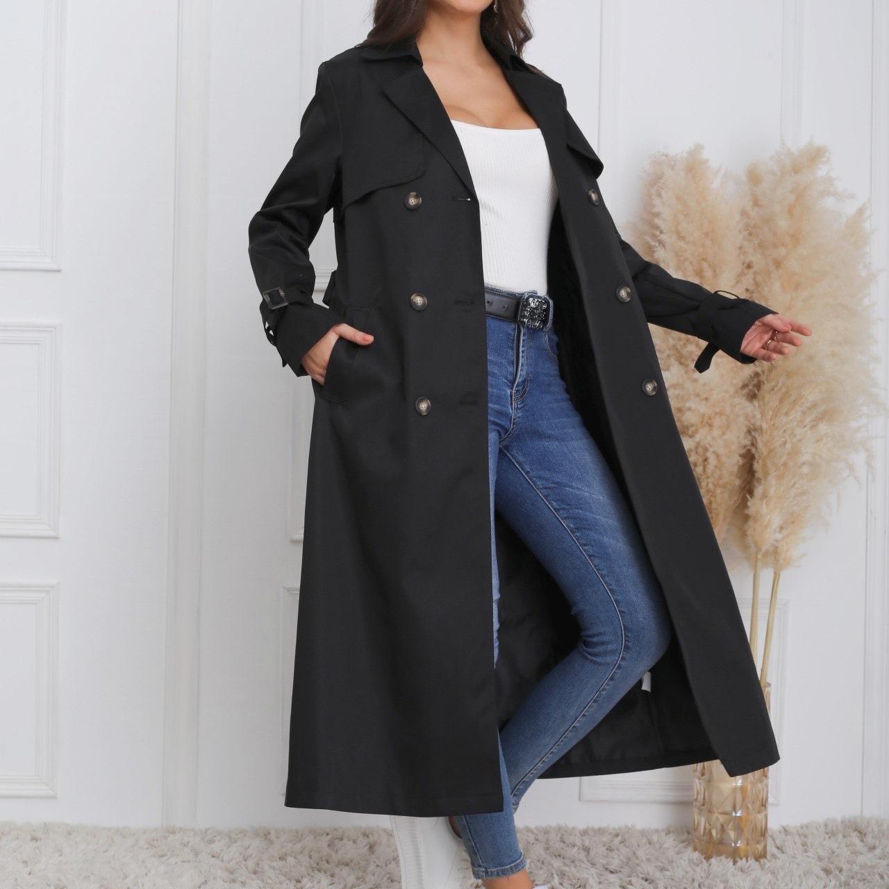 Trench Berii - Manteau Élégant Noir avec Col Structuré et Double Boutonnage Classique pour Femme Taille S à XL
