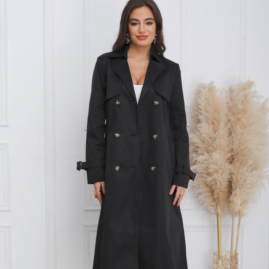 Trench Berii - Manteau Élégant Noir avec Col Structuré et Double Boutonnage Classique pour Femme Taille S à XL