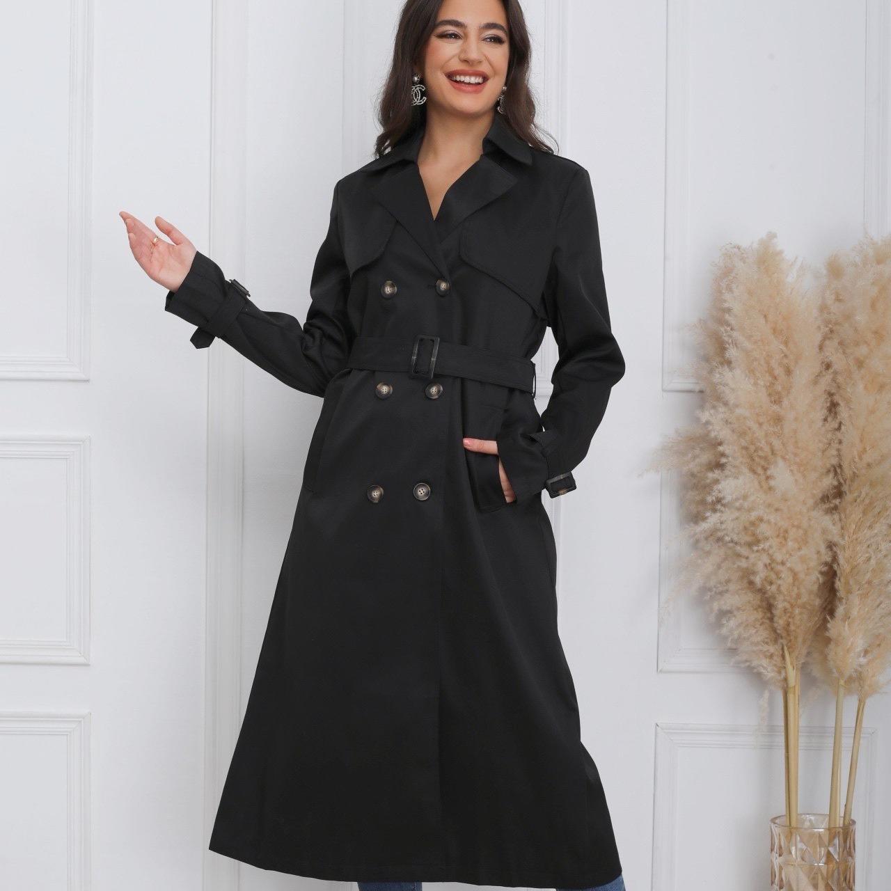 Trench Berii - Manteau Élégant Noir avec Col Structuré et Double Boutonnage Classique pour Femme Taille S à XL