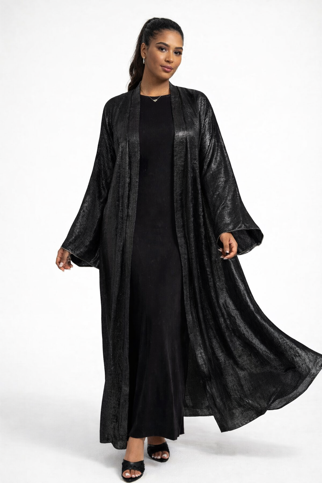 Ensemble 2 pièces robe sans manches & abaya à paillettes – Taille unique du 34 au 46