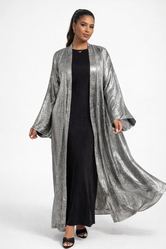 Ensemble 2 pièces robe sans manches & abaya à paillettes – Taille unique du 34 au 46