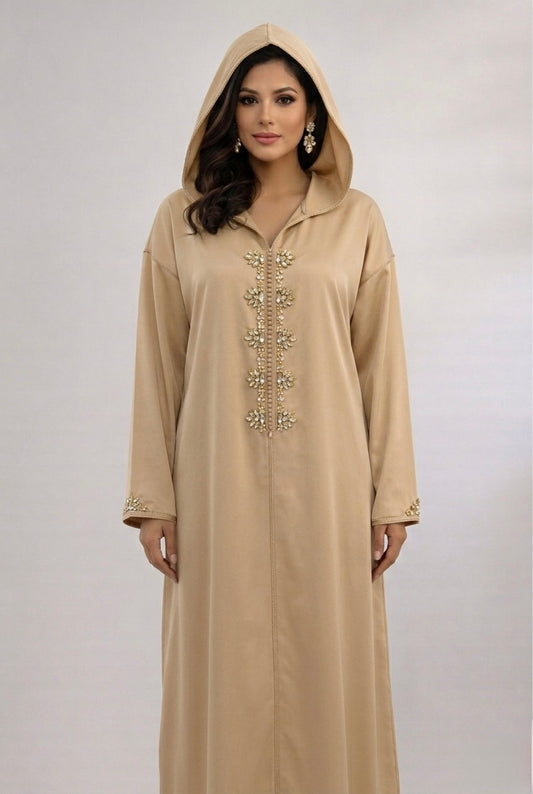 Jelaba Marwa – Djellaba élégante avec perles en verre faites à la main