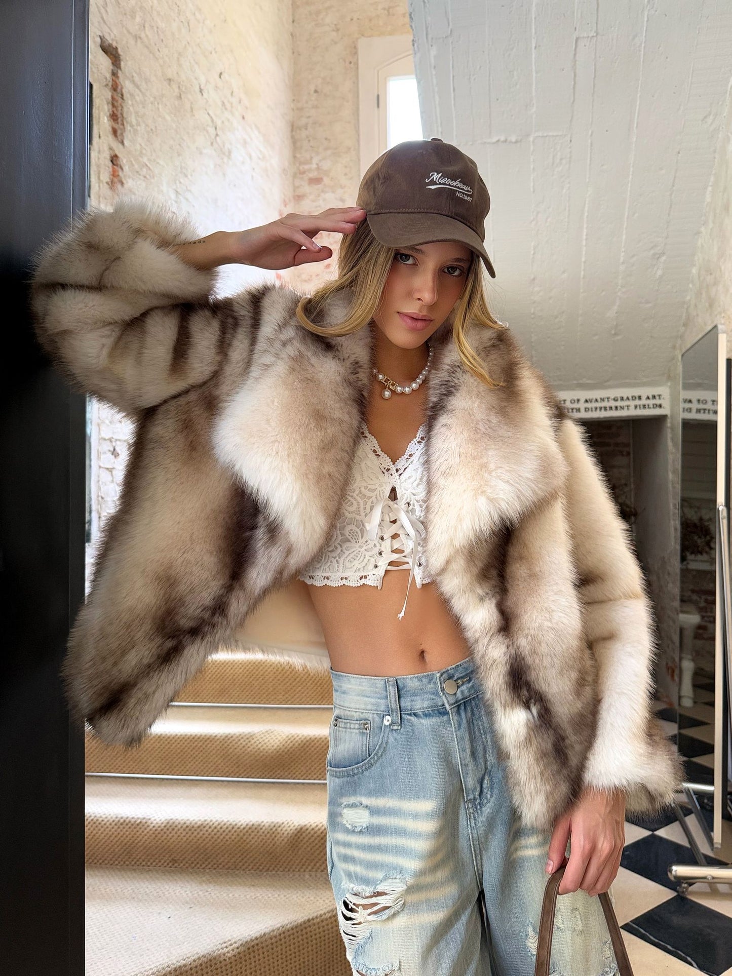 Veste en fourrure col chall